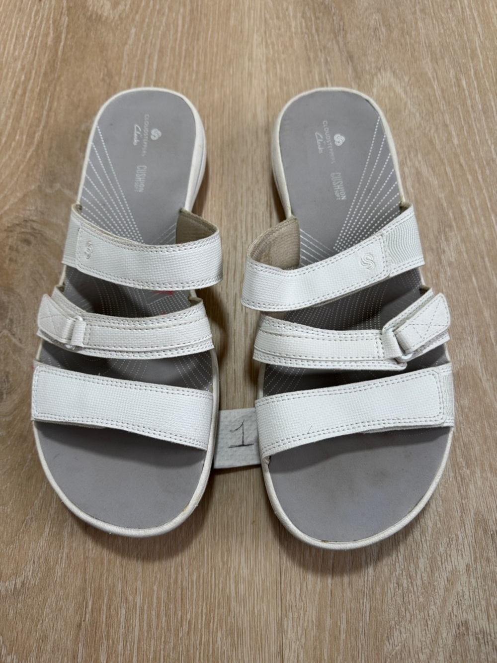 Clarks White Triple-Strap Slide Sandals